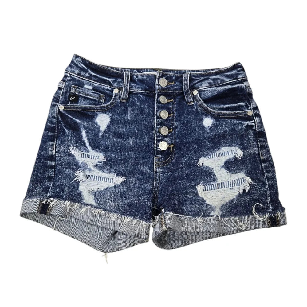 KanCan Blue Distressed High Waisted Jean Shorts